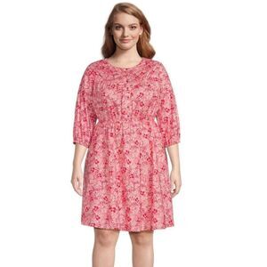TERRA & SKY Fit & Flare Button Front Dress Womens Size 16W Pink Red Floral NWT
